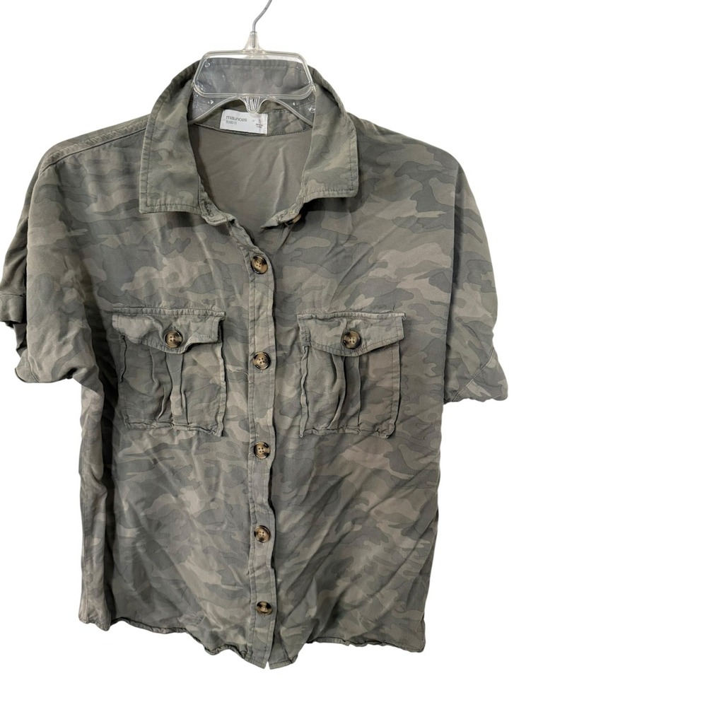 Small Maurices Womens Camo Button Down Shirt Relaxed Fit Short Sleeve Green